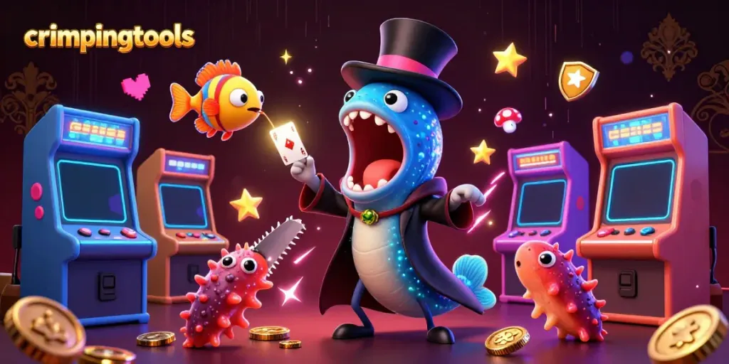 Engage with crimpingtools as a magical experience with captivating deep-sea characters in a casino-style illustration.