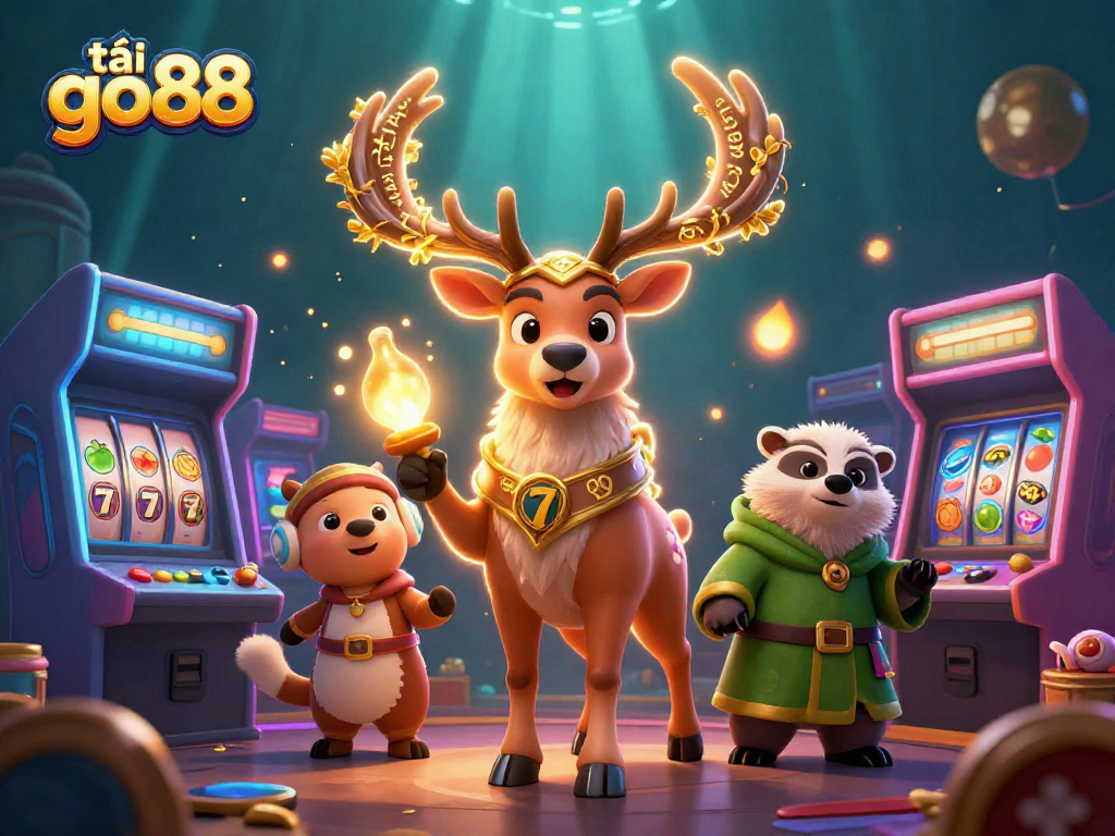 Engage with the colorful scene of tải go88 filled with sparkling slot machines and enchanting characters.