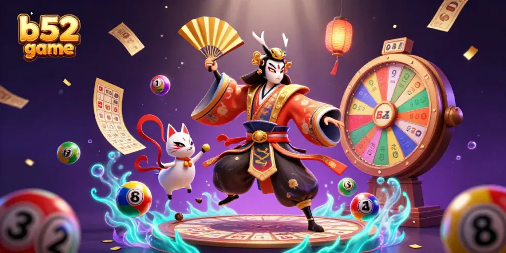 Engage with the vibrant b52 game environment filled with colorful elements and characters.