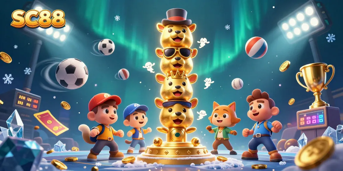 Engage with SC88's vibrant casino experience featuring animated sports elements and a magical totem.