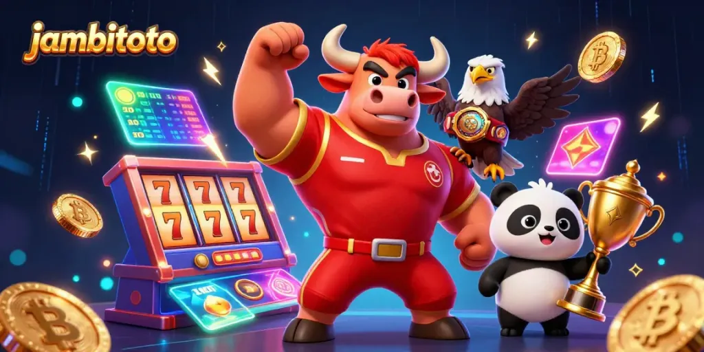 Experience thrilling wins and joyous moments at jambitoto with vibrant illustrations of exciting slot elements.