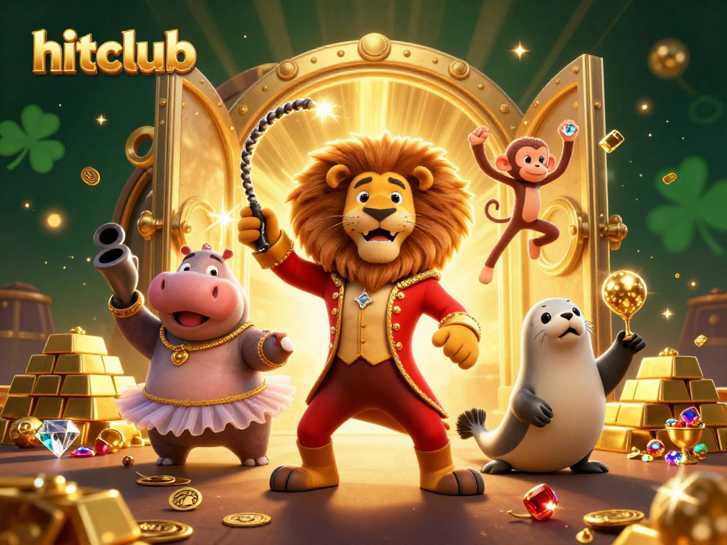 Engaging hitclub 3D casino scene with vibrant characters and golden treasures for online gaming enthusiasts.