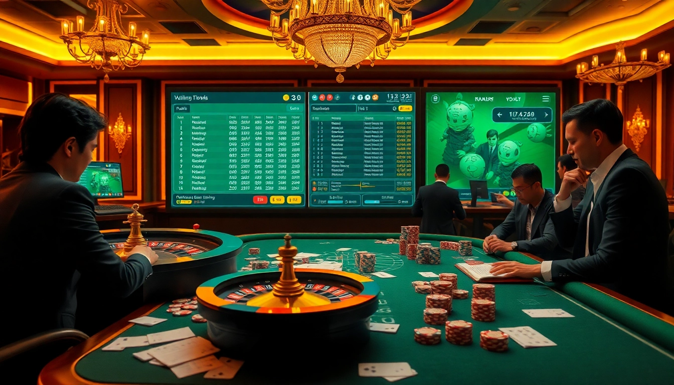 Kèo nhà cái odds displayed prominently on a luxurious casino table with players engaged in strategic betting.