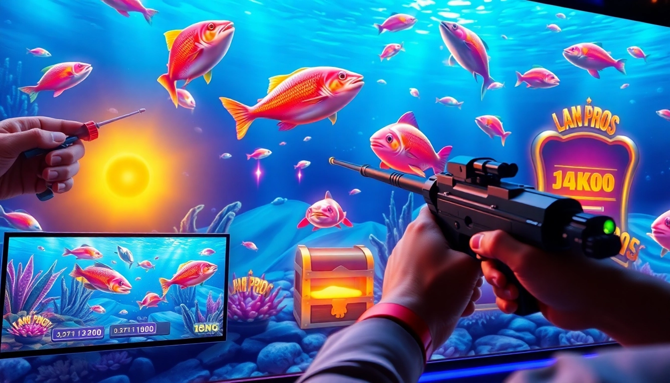 Bắn cá đổi thưởng game interface showcasing vibrant 3D underwater graphics and players engaging in thrilling action.