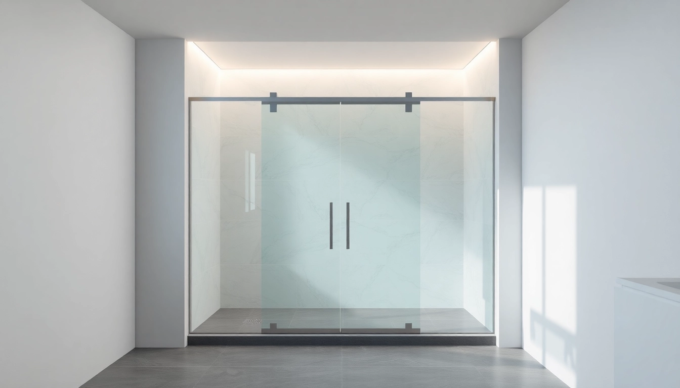 Showcase elegant shower sliding doors in a modern bathroom setting featuring sleek glass and stylish frames.