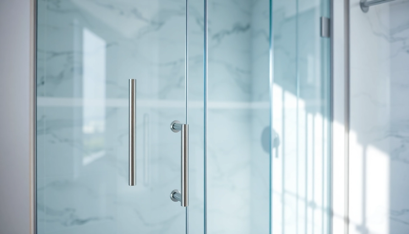 Showcasing elegant sliding shower doors with clear glass and sleek design in a bright bathroom setting.