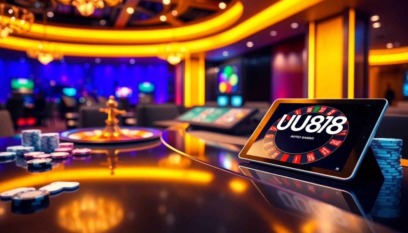 Engaging UU88 casino scene showcasing poker and roulette action with a digital betting interface.