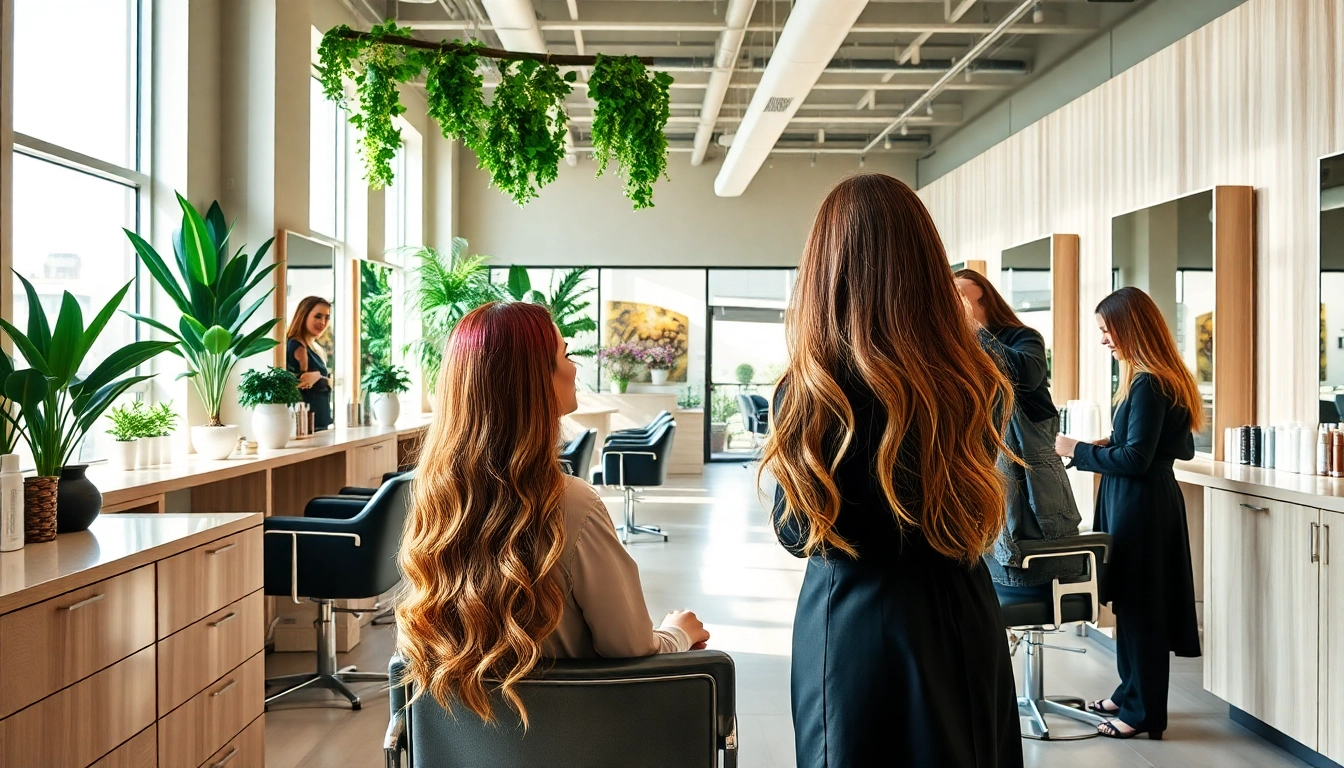 Client receiving hair treatment at an Aveda salon San Diego, highlighting vibrant colors and a relaxing atmosphere.