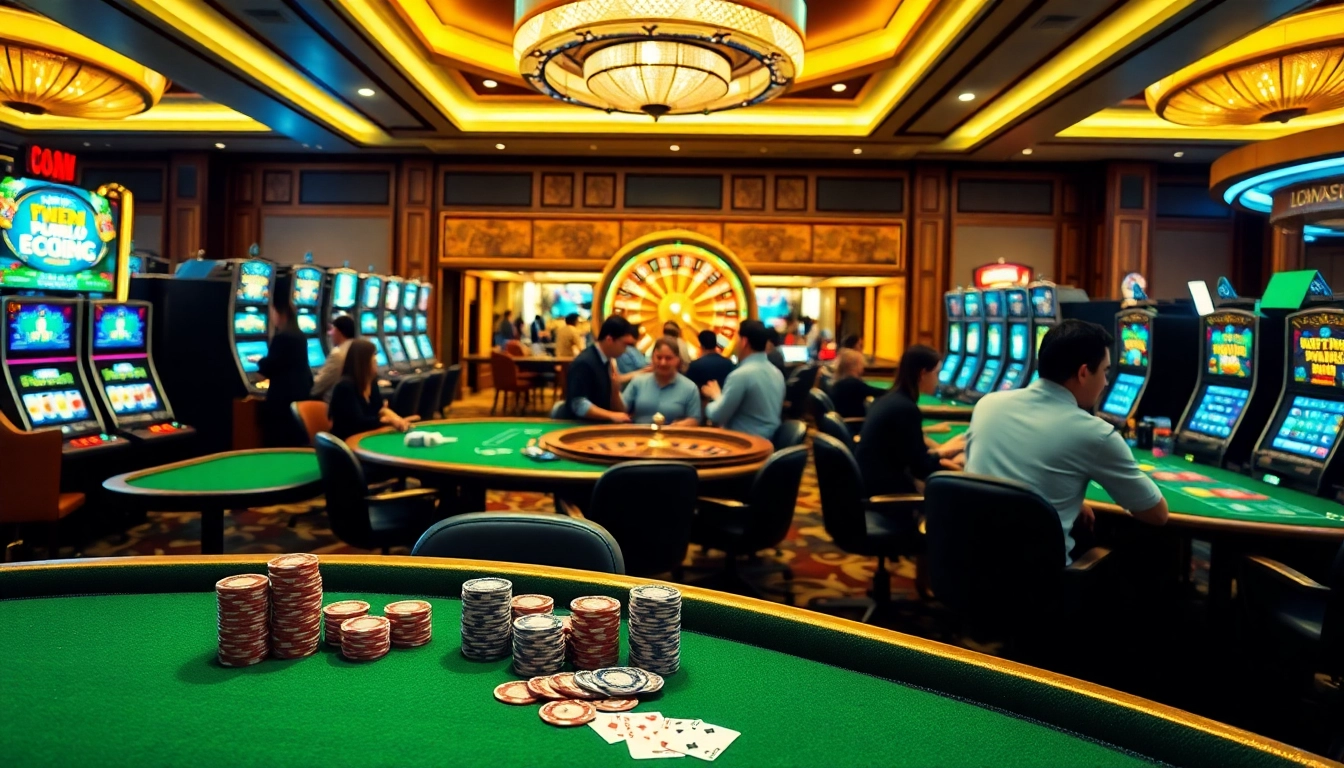 Thrilling gameplay at casino xx88, featuring lush gaming tables and vibrant slot machines.