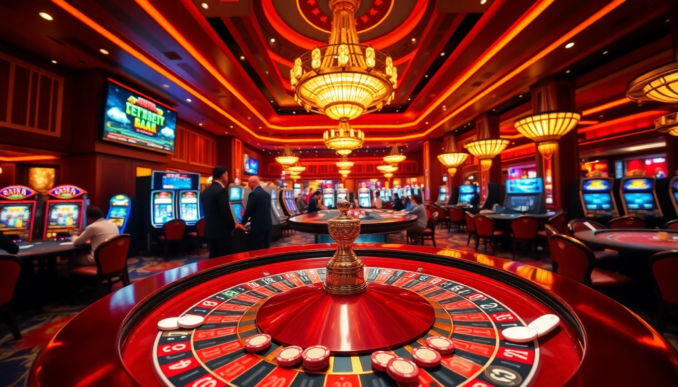 Experience the excitement of gambling at https://king88hz.vip/ with an elegant casino gaming scene featuring rich decor and players.