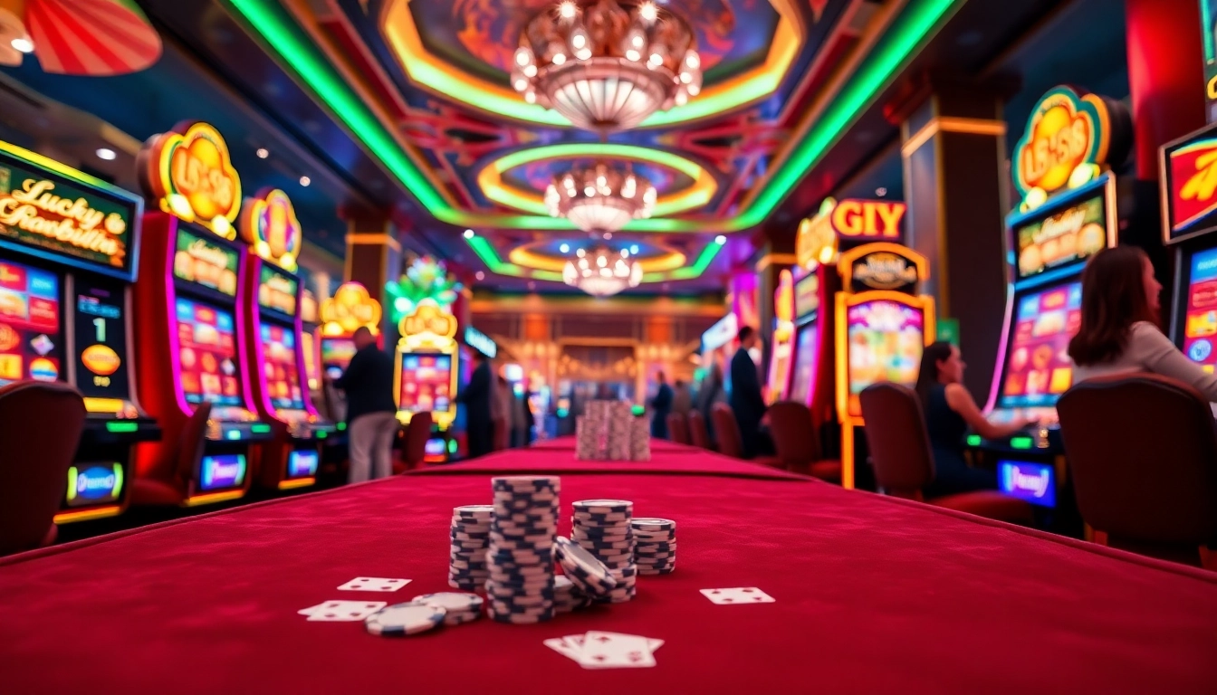 Experience the thrill of playing lucky 88 slots in a vibrant casino setting with colorful lights and elegant decor.