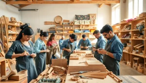 Explore craft training programs with artisans working collaboratively in a vibrant workshop.