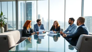 Quickplus Business Consultants collaborating in a modern office setting, showcasing teamwork.