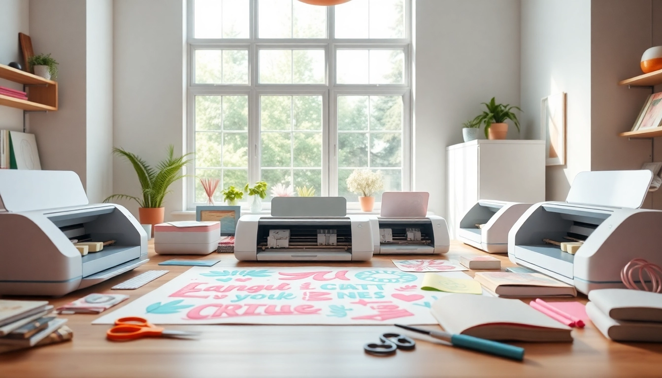 Cricut SVG designs showcased in a colorful crafting workspace with Cricut machines and tools.