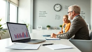 Engaging legacy planning consultation showcasing a financial planner with clients in a warm office.