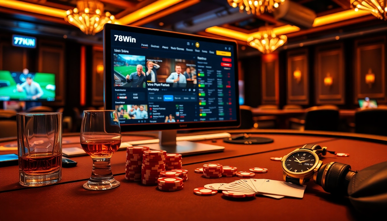 Interactive 78Win online betting scene with poker chips and vibrant game display.