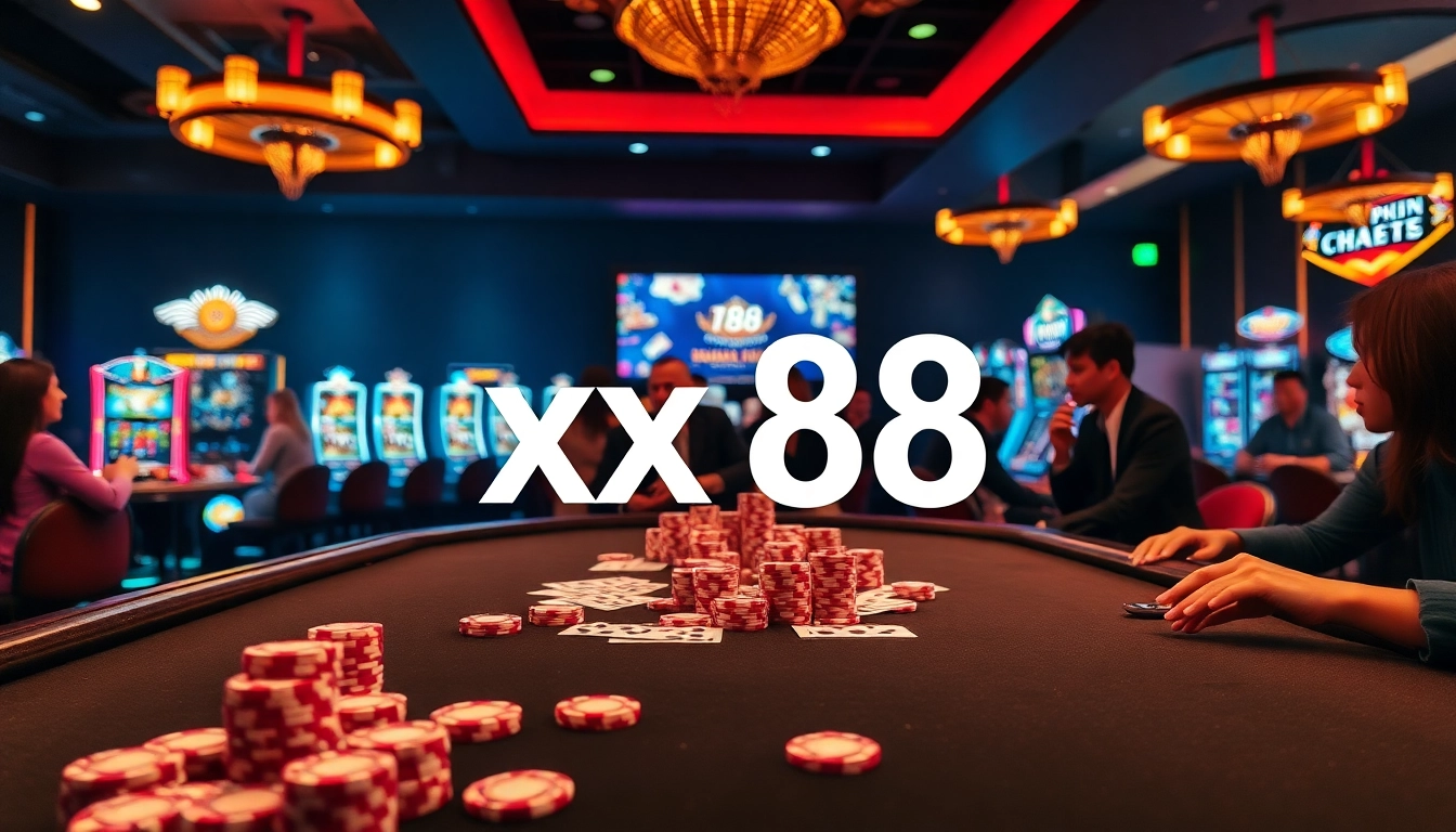 Experience luxury gaming at xx 88's modern casino with vibrant chips and thrilling action.