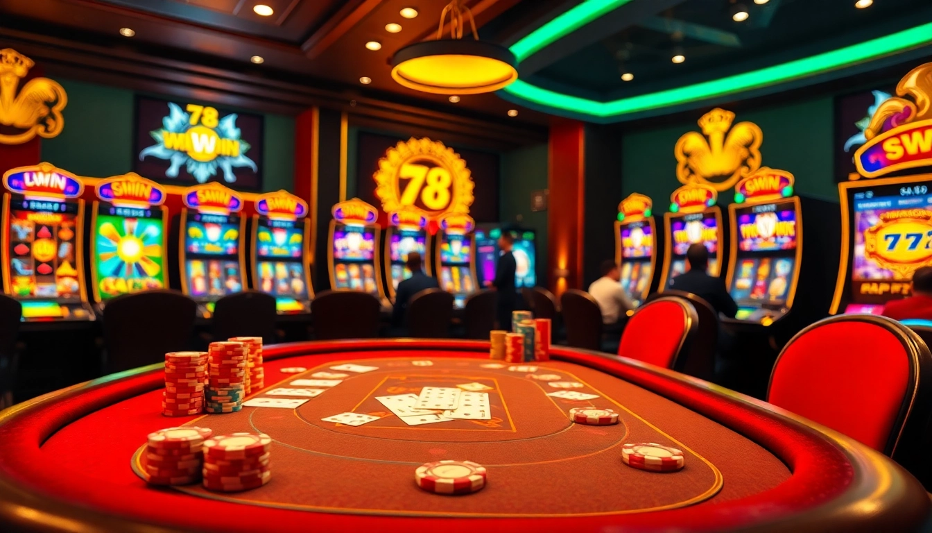 Experience an exciting game action at 78Win with vibrant casino tables and slots.
