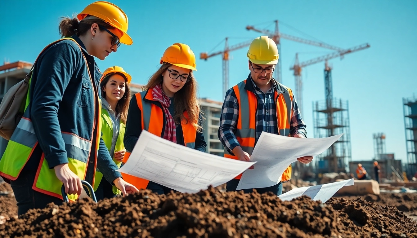 Engineers conducting construction assessment testing on-site with precision instruments.