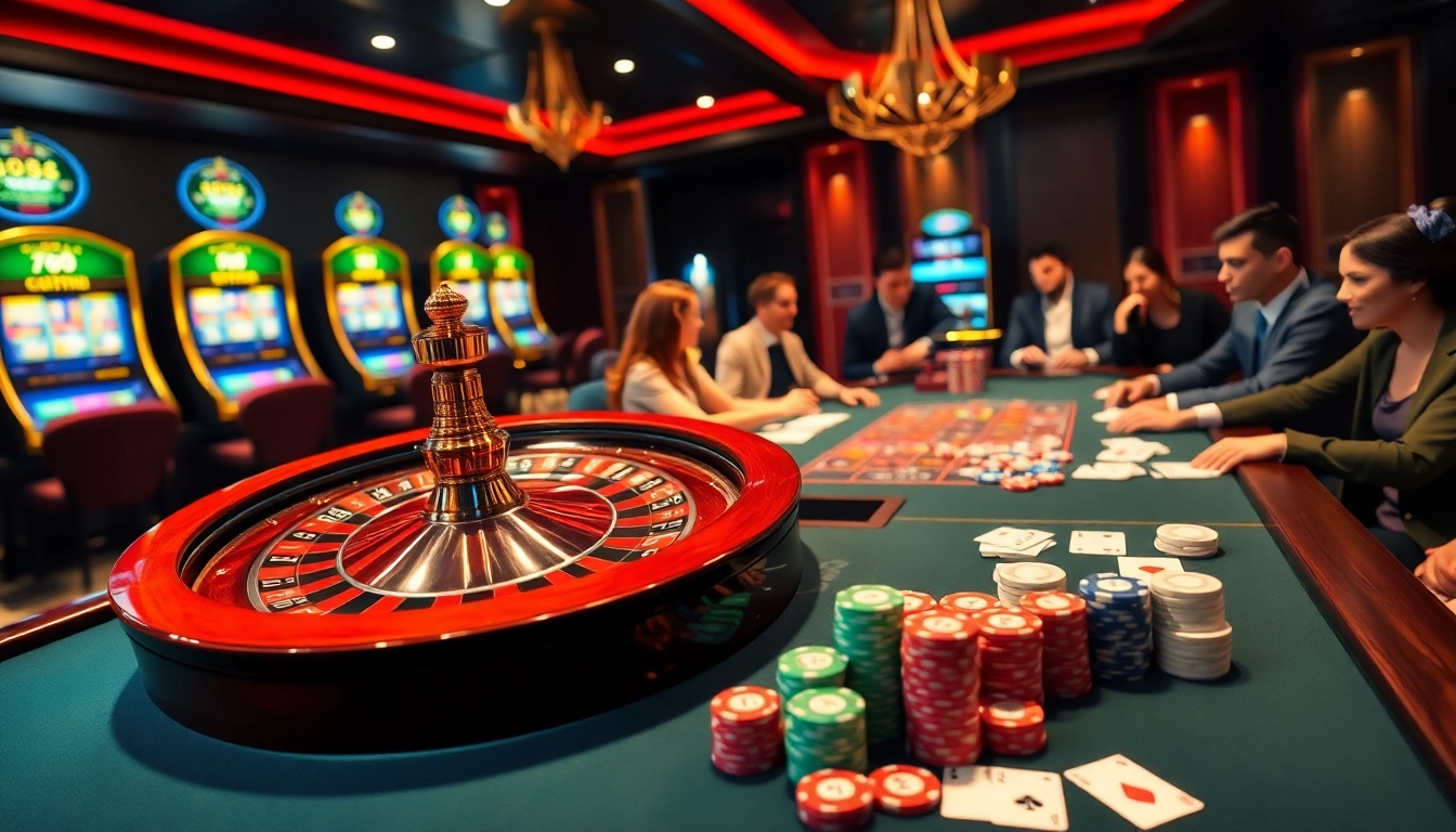 Exciting GO88 online gaming scene with roulette, poker chips, and engaged players.