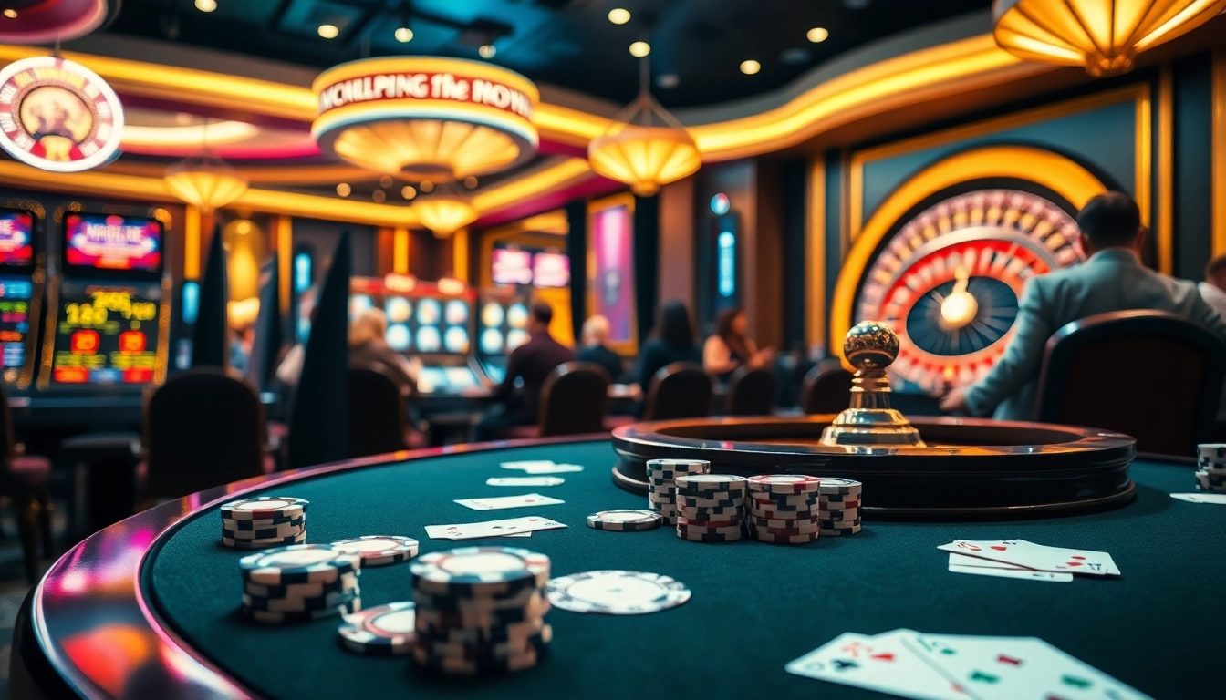 Players enjoying the thrill of QQ88 casino games at a vibrant gaming table.