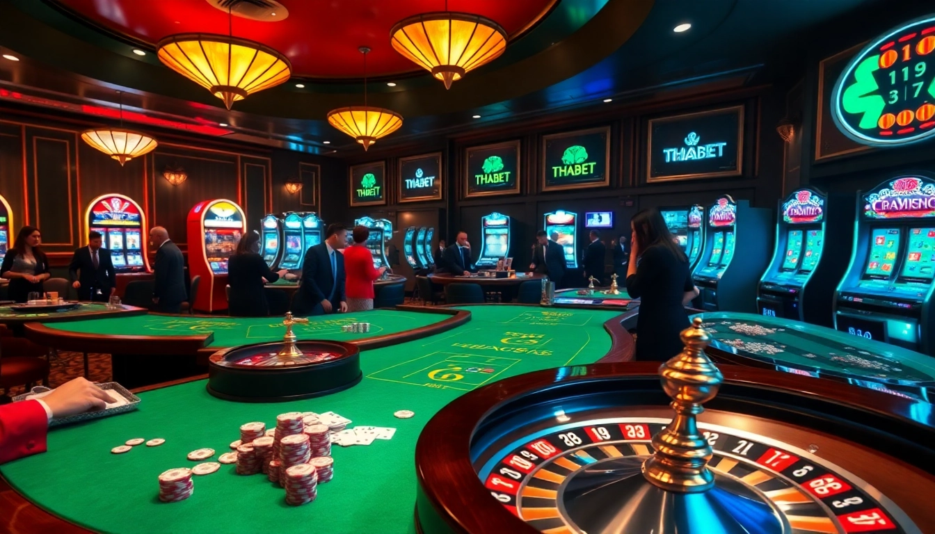 Exciting gameplay at THABET casino showcasing vibrant slots and poker tables.