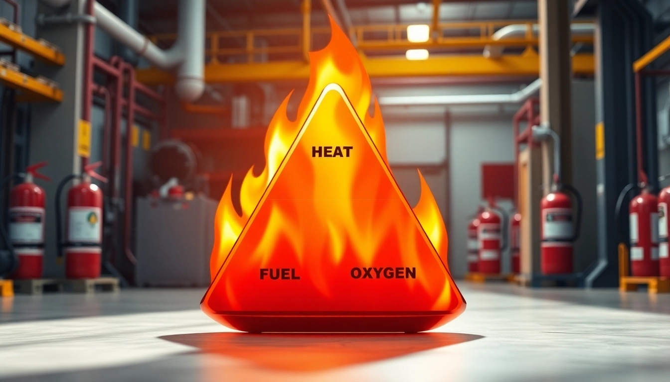 Illustration of the fire tetrahedron showcasing elements crucial for fire safety.