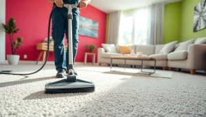 Technician demonstrating the best carpet cleaning company in a bright, inviting living room.