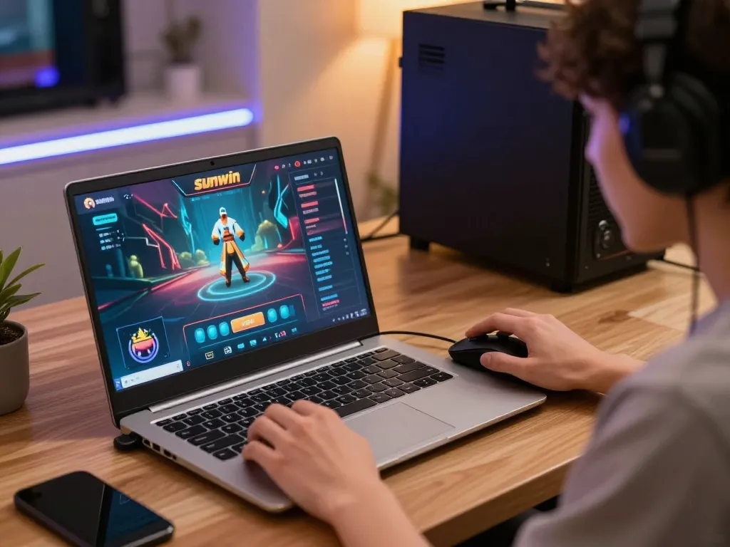 Engaged user placing bets on sunwin casino app from modern gaming setup.