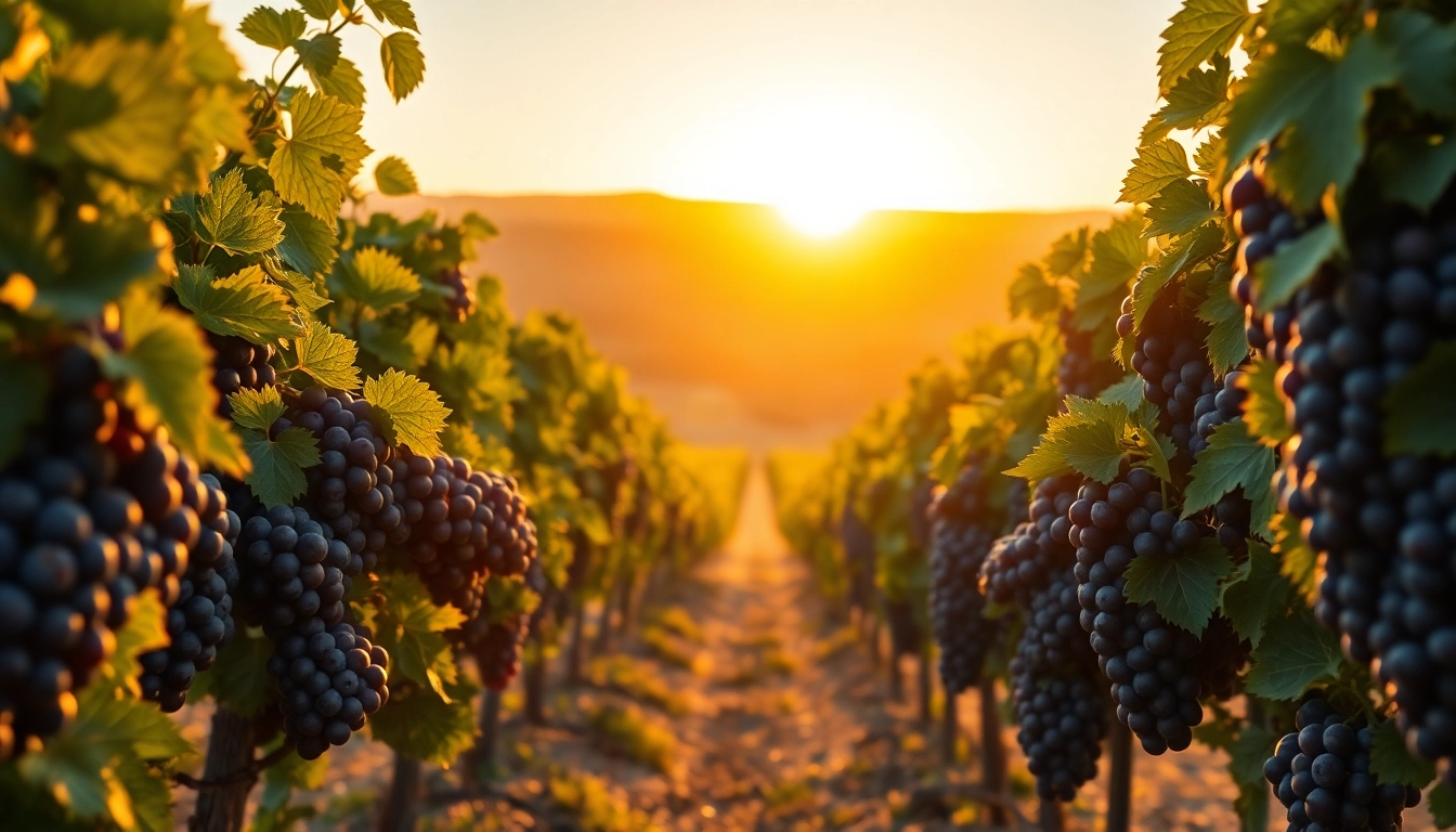 Harvesting Tempranillo grapes in a sunlit vineyard with rustic barrels.