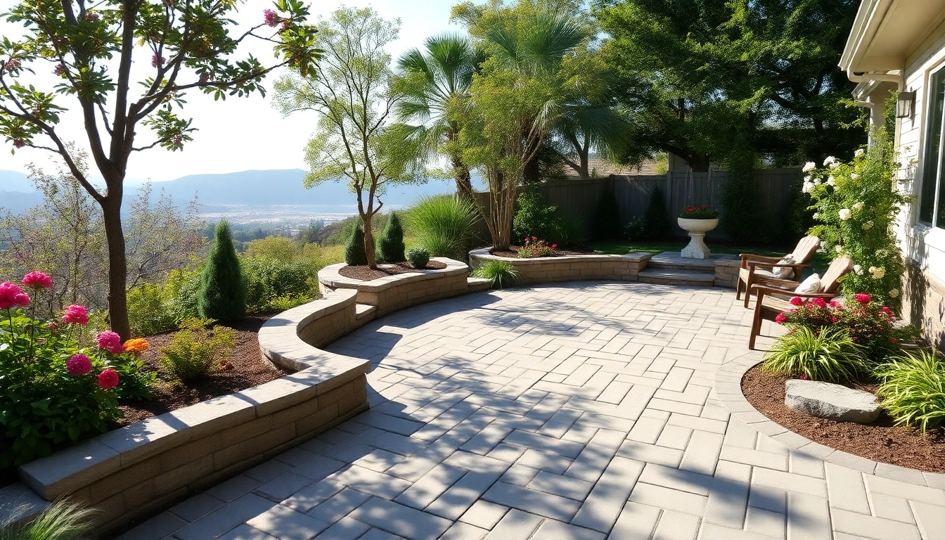 Paver patio installation Bay Area showcased in a vibrant backyard garden.