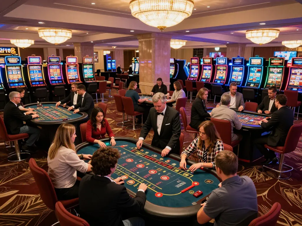 Players at Nhà cái Luck8 enjoying an exciting roulette game in an upscale casino environment.