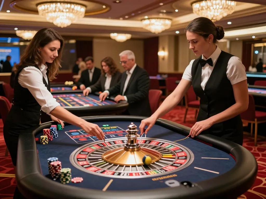 Players place bets at max88 roulette table in a luxurious casino atmosphere
