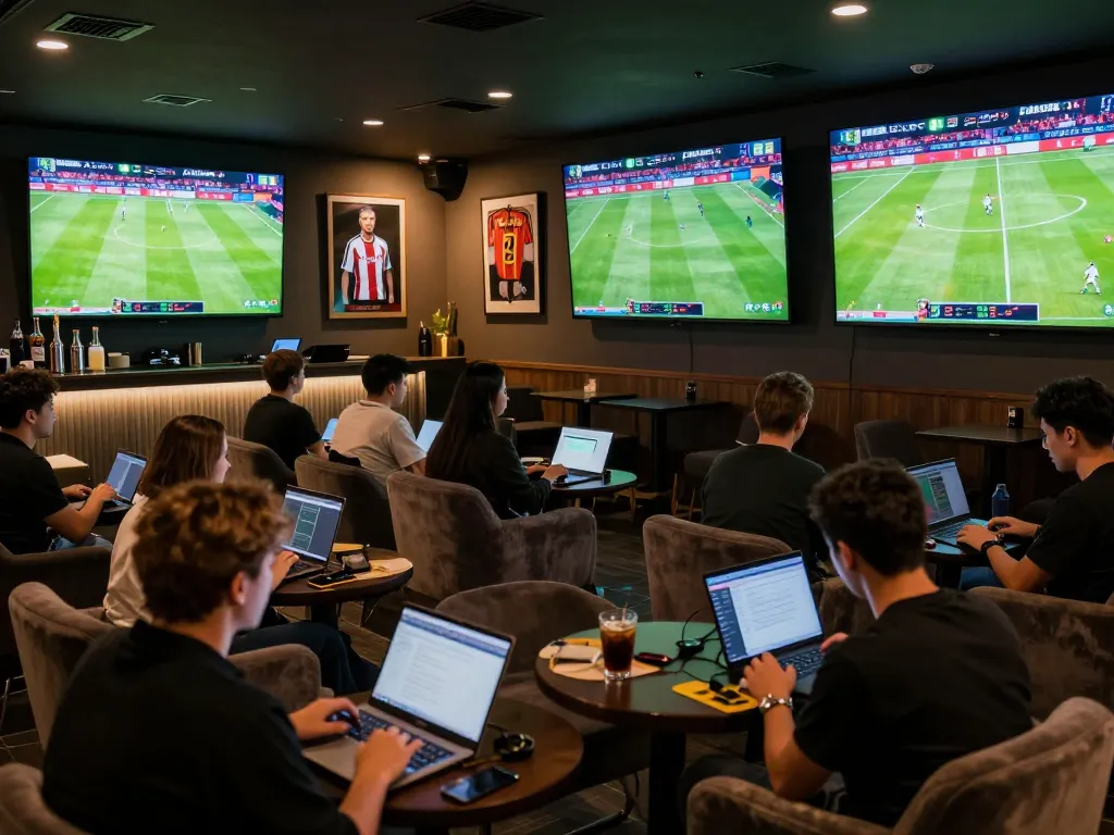 Xoilac users engaging in live sports betting while enjoying football matches, showcasing excitement and community