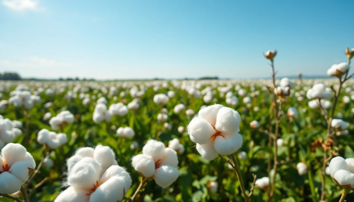 Katoenplanten met weelderige bollen in een zonnige groene veld.