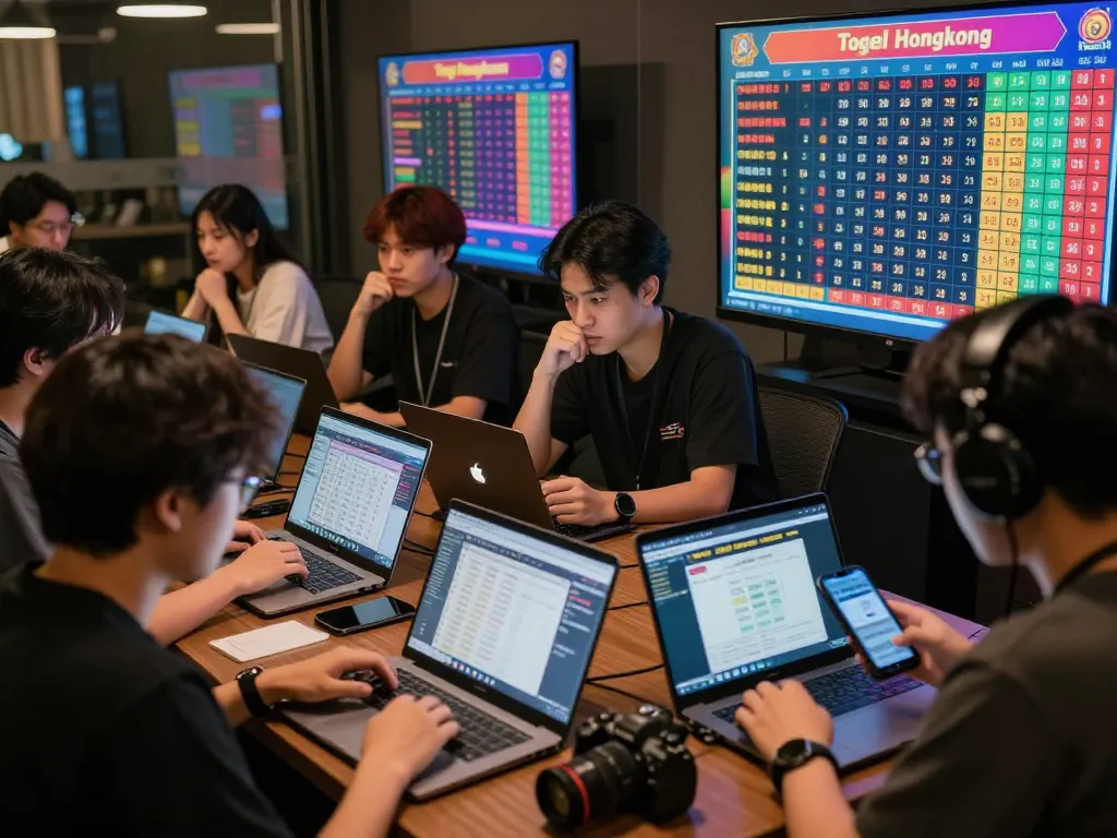 Hasil lotere HK Hari Ini ditampilkan di layar berteknologi tinggi dalam suasana permainan online yang menarik.