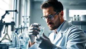 Scientist conducting research with Hydro Research peptides in a high-tech lab.