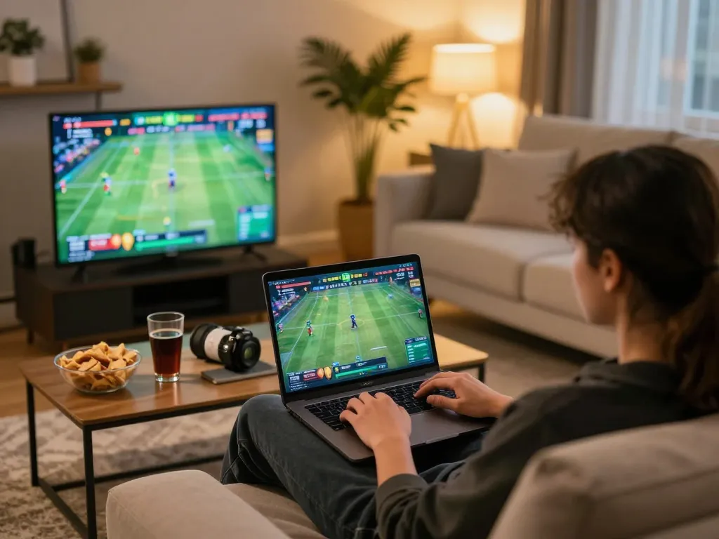 KQBD sports betting setup showing live betting excitement and engagement in a modern home environment.