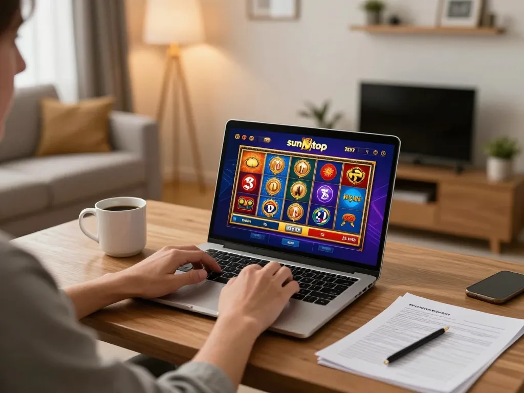 Engaging with sunwintop through an online casino setup, showcasing a relaxed gaming environment.