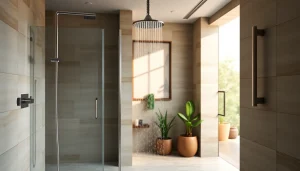 Experience elegant showers au with a luxurious bathroom featuring sleek glass and natural stone.