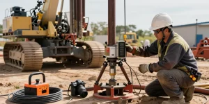 DigiTrak F5D transmitter in use at a HDD site, showcasing professional equipment for directional drilling.