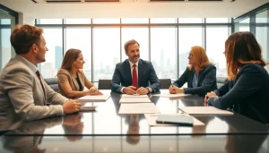 Lawyer explaining Power of Attorney to clients in a modern office setting.