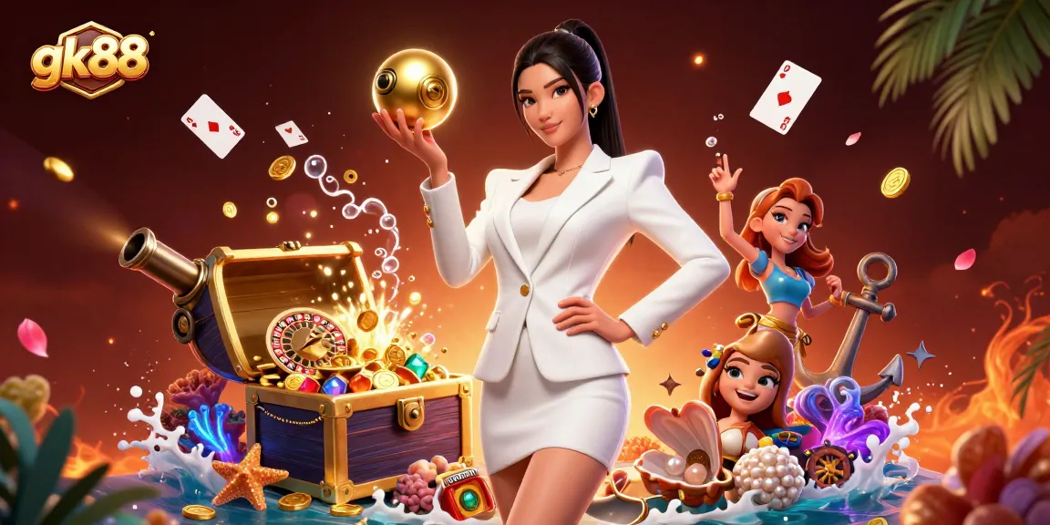 Experience exciting wins at gk88 with a dynamic casino illustration featuring luxurious elements.