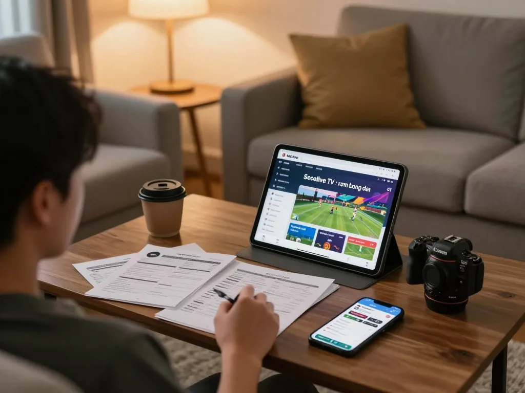Socolive TV xem bong da action on tablet in a cozy setting showcasing sports betting strategy notes.