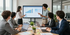 SP Webconsulting team collaborating on e-commerce strategies in a modern office