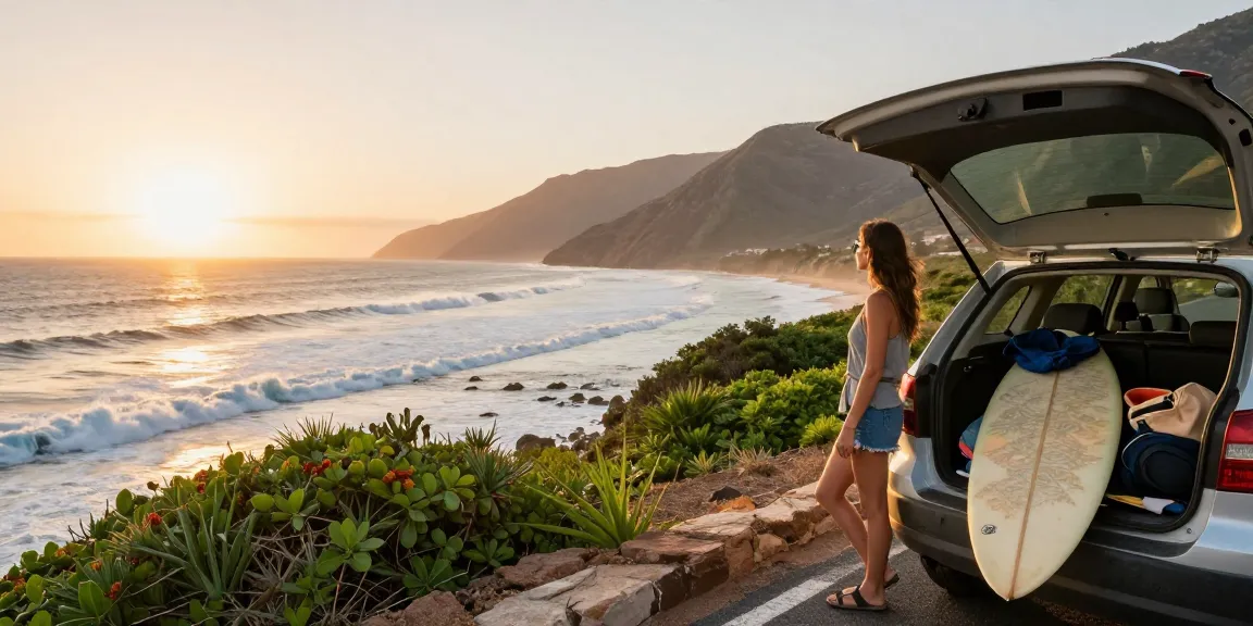Agadir Car Rentals Official - A traveler enjoying a scenic coastal view with a rented vehicle in Morocco.