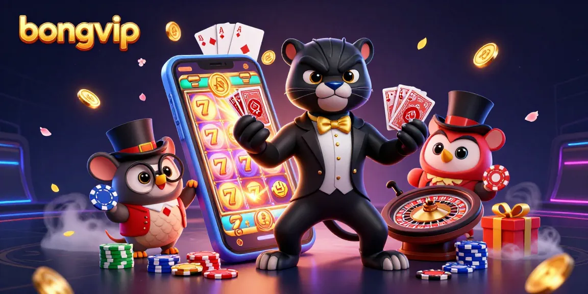 Win big at Bongvip with a stylish panther, owl, and lucky mouse in an exciting casino scene.