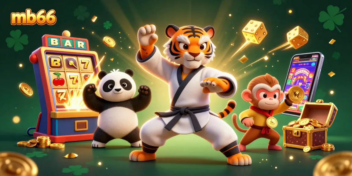Spin and win at mb66 with dynamic characters amidst vibrant casino elements.