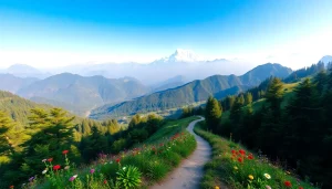 Captivating view along the Sandakphu trek showcasing majestic peaks and lush greenery.