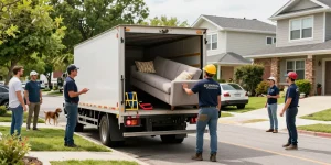 target Junk Removal Vancouver team efficiently lifting furniture for eco-friendly disposal
